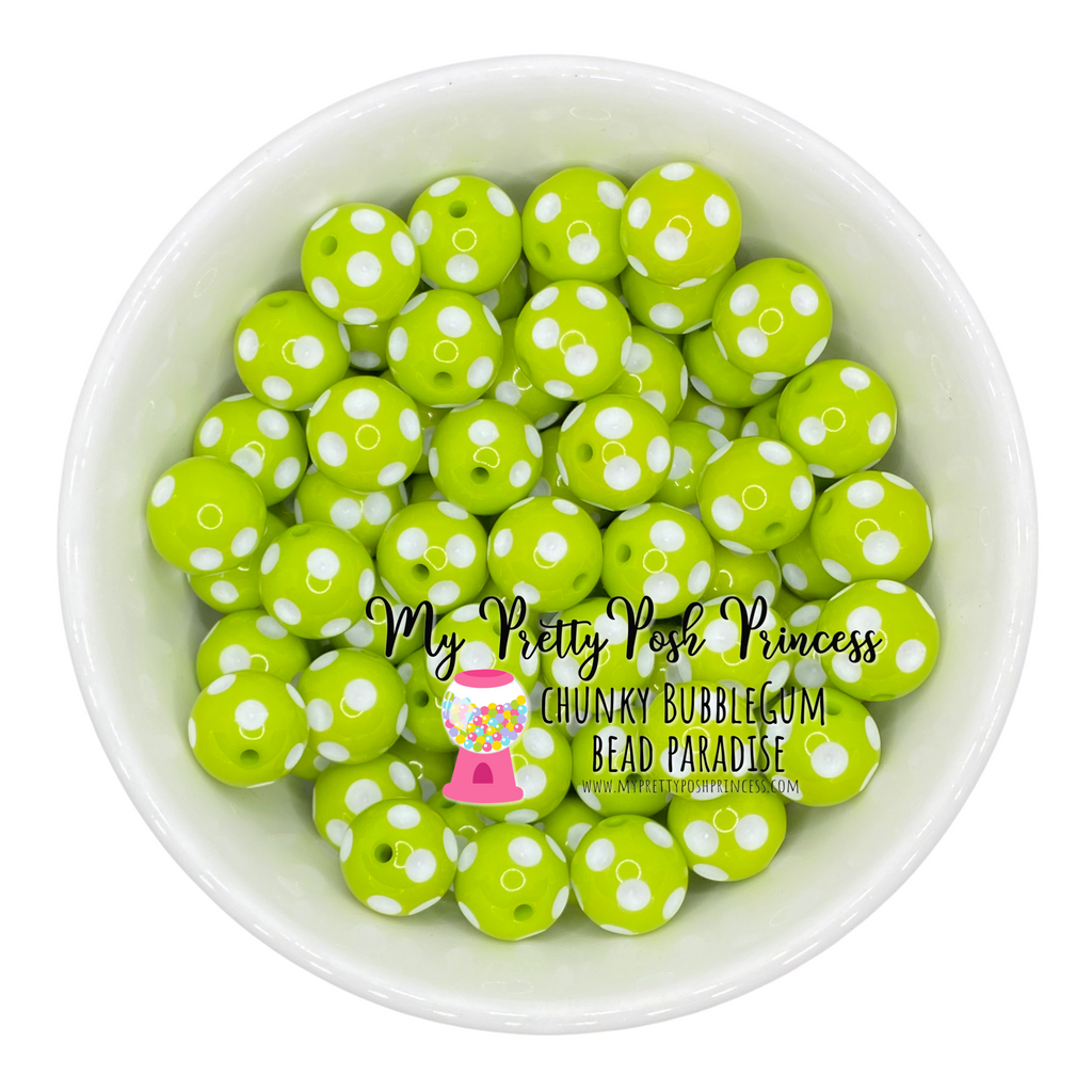 D36- 20mm Christmas Green Polka Dots Beads Chunky Bubble Gum Acrylic (10  Count)