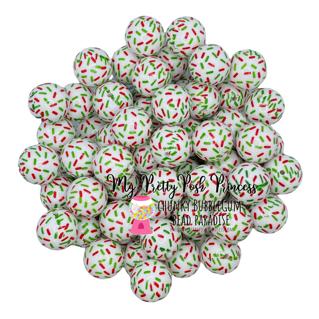 D36- 20mm Christmas Green Polka Dots Beads Chunky Bubble Gum Acrylic (10  Count)