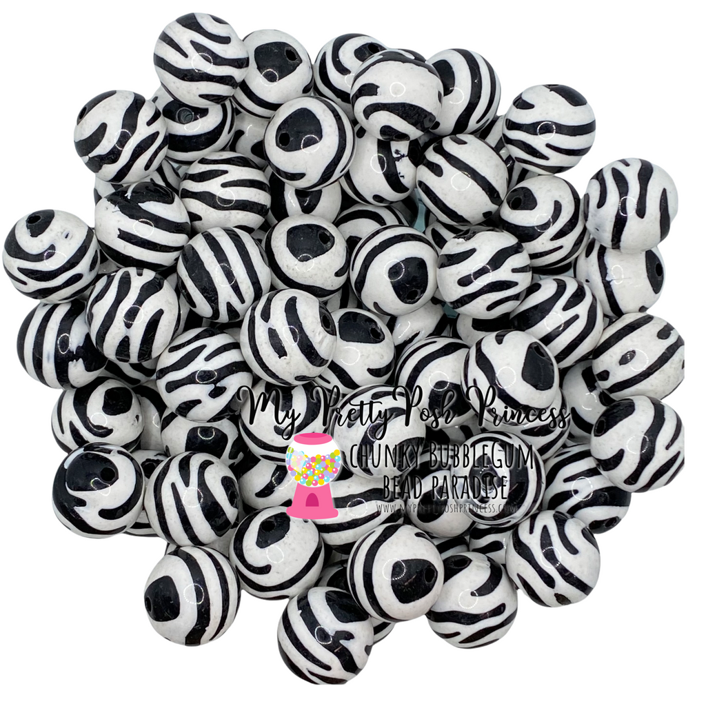20mm Zebra Animal AB Print Bubblegum Beads