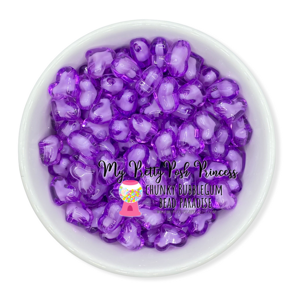 W299- 22mm Purple Hearts Chunky Bubble Gum Acrylic Beads (10 Count)