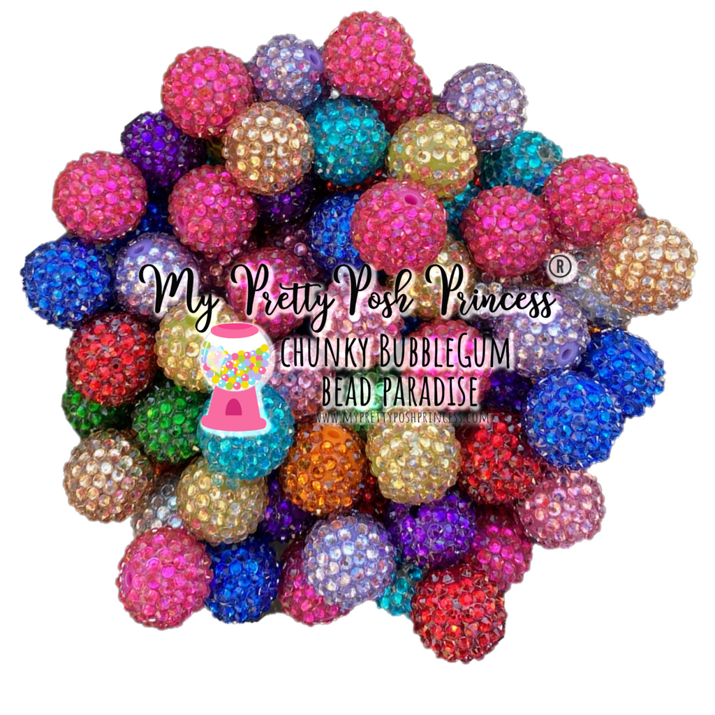 20mm Valentine Stripe Rhinestone Bubblegum Beads