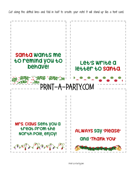 Notes from Christmas Elf - 32 different notes Tent Card style – PrintAParty