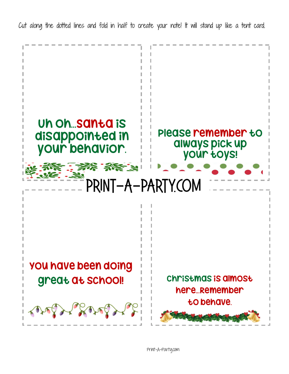 Notes from Christmas Elf - 32 different notes Tent Card style – PrintAParty