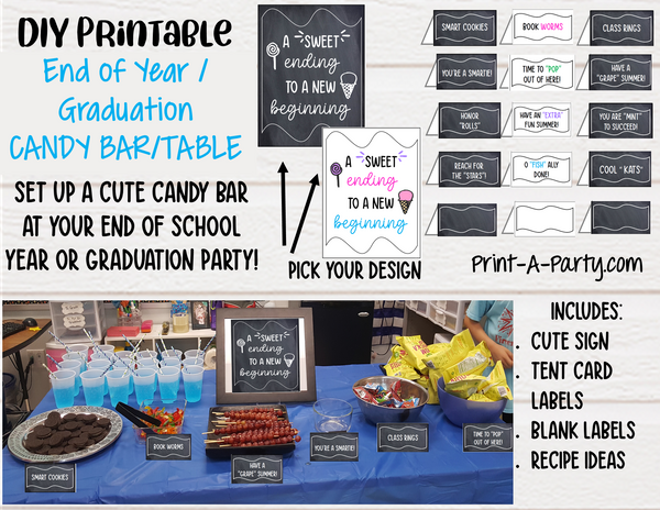 CANDY BAR DIY | CANDY TABLE SET UP DIY | END OF YEAR School Party | GR –  PrintAParty