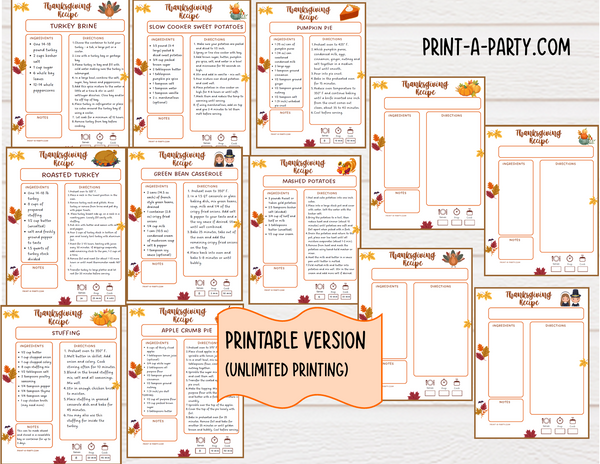 DIY Cookbook | Thanksgiving Recipe Collection | Printable or Editable | Planner  | Meal Plan | Planner Recipes
