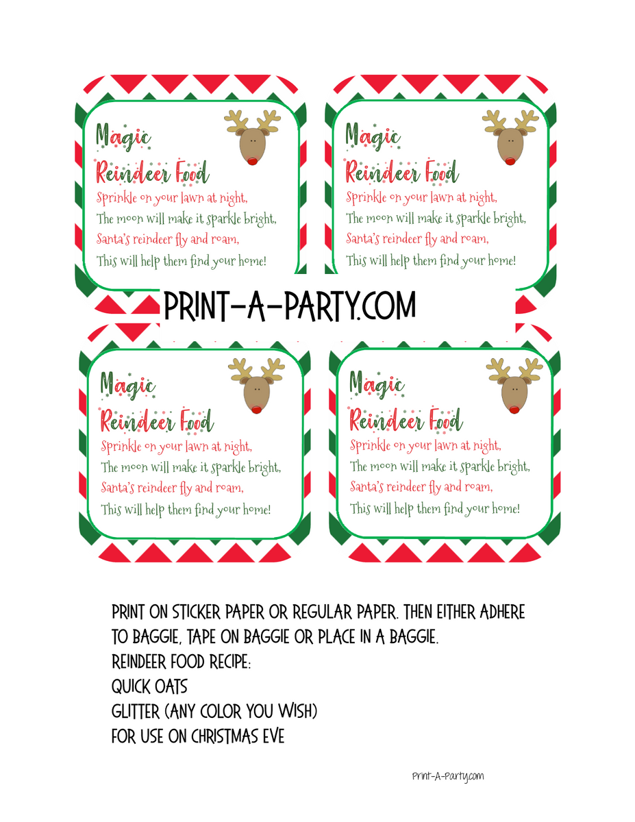 MAGIC REINDEER FOOD KIT | Labels | Recipe | INSTANT DOWNLOAD – PrintAParty