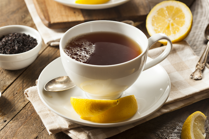 healthy black tea with lemon
