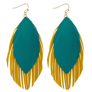 Double leather feathered earrings
