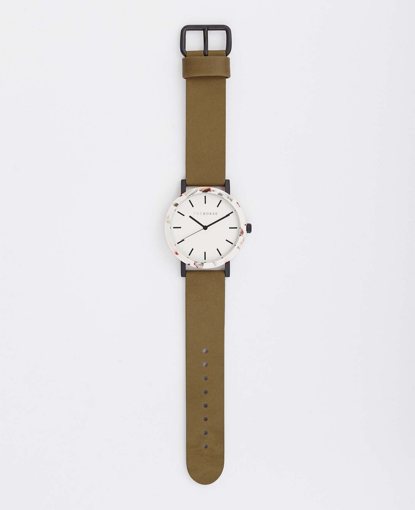 The Resin Watch in White Nougat Case / White Dial / Tan Leather | The Horse