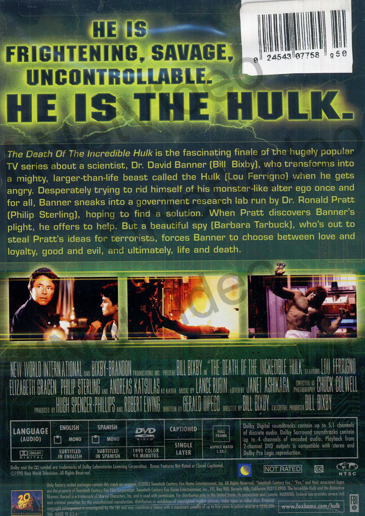 The Death of the Incredible Hulk on DVD Movie