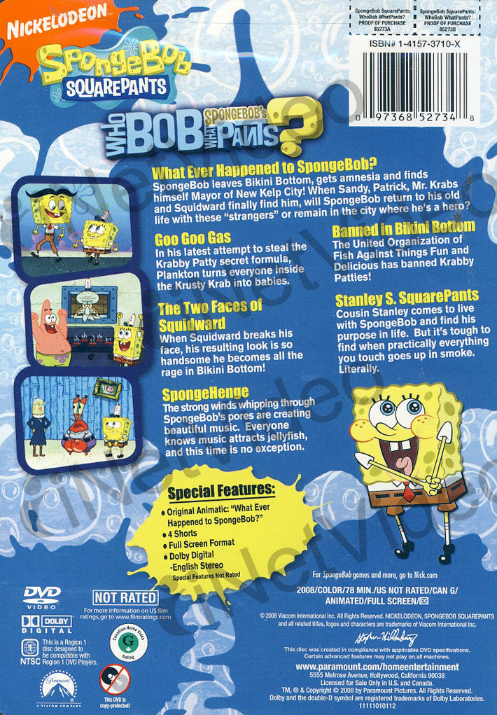 SpongeBob SquarePants - Who Bob What Pants on DVD Movie