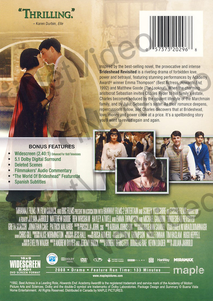 Brideshead Revisited on DVD Movie