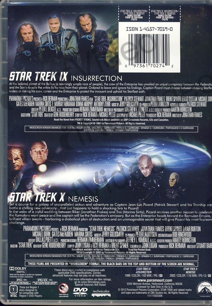 Star Trek Ix Insurrection Star Trek X Nemesis On Dvd Movie
