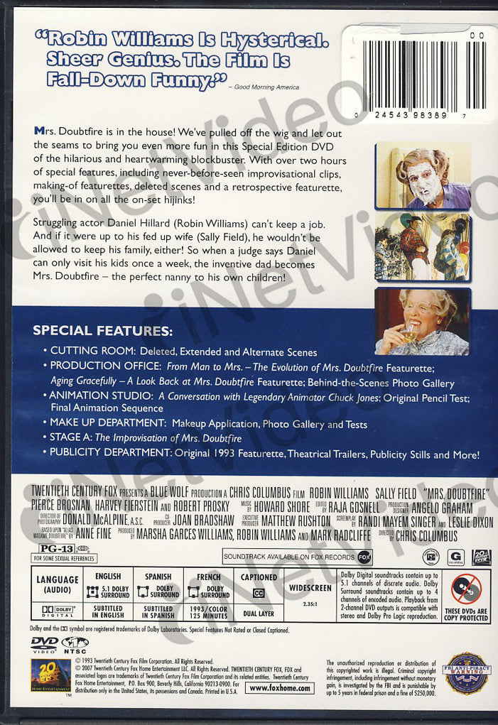 Mrs. Doubtfire (Behind-the-Seams Edition) on DVD Movie