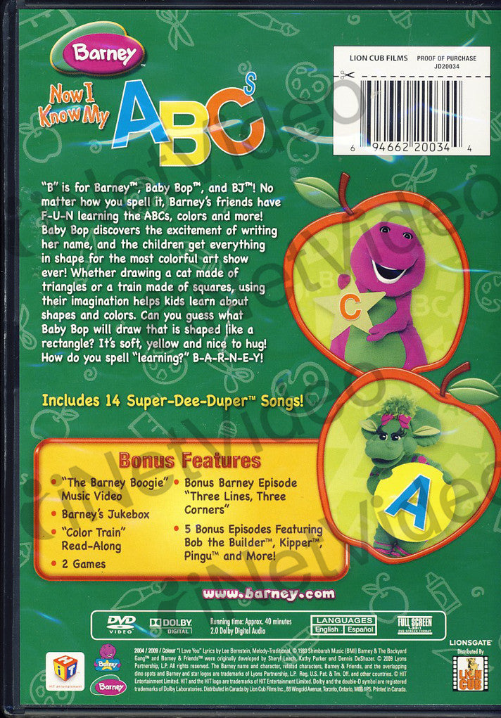 Barney - Now I Know My ABC s on DVD Movie