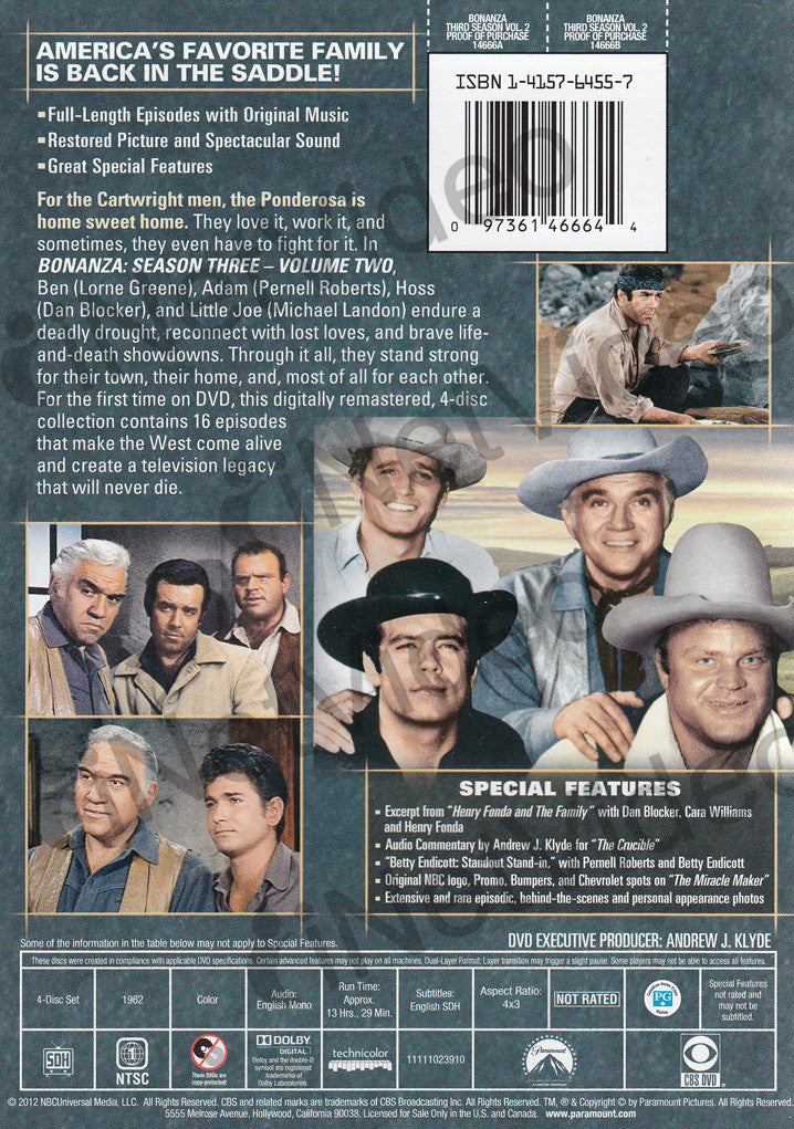 Bonanza - Season 3 Vol. 2 (Keepcase) on DVD Movie