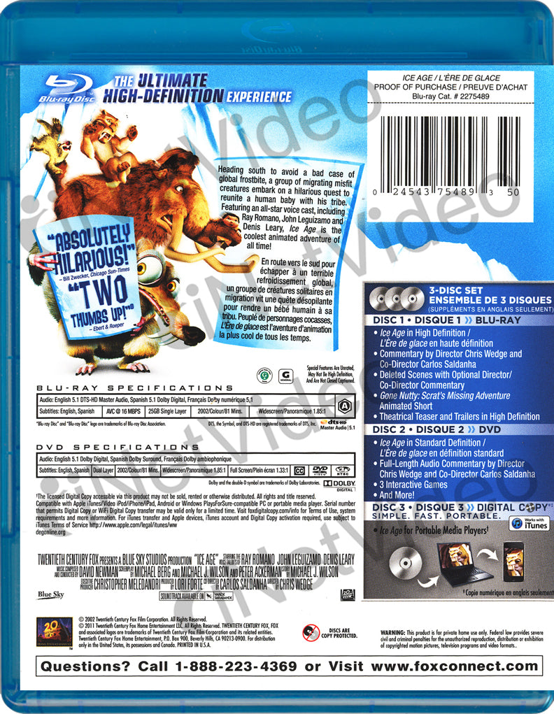 Ice Age Blu Ray Dvd Digital Copy Bilingual Blu Ray On Blu Ray Movie