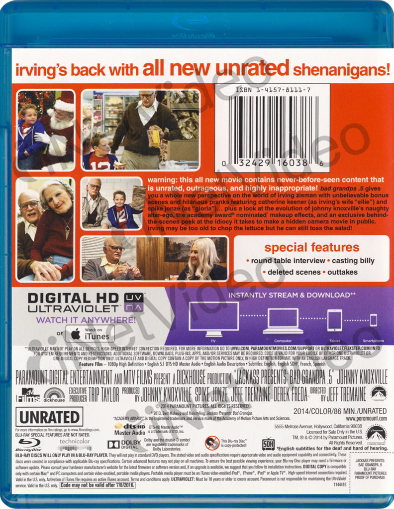 Jackass Presents Bad Grandpa 5 Unrated Blu Ray Digital Hd Blu 