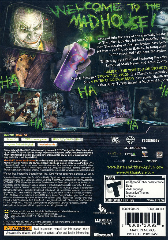 Batman Arkham Asylum - Game of the Year (XBOX360) on XBOX360 Game