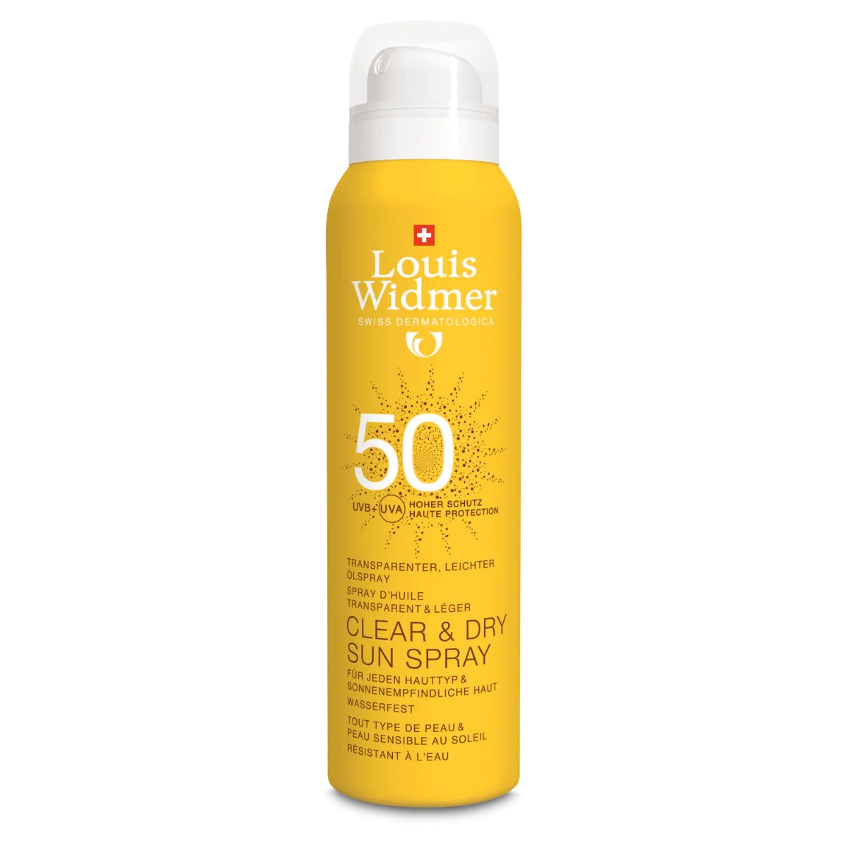  LOUIS WIDMER Clear & Dry Sun Spray SPF50 aurinkosuojasuihke 200 ml, hajusteeton