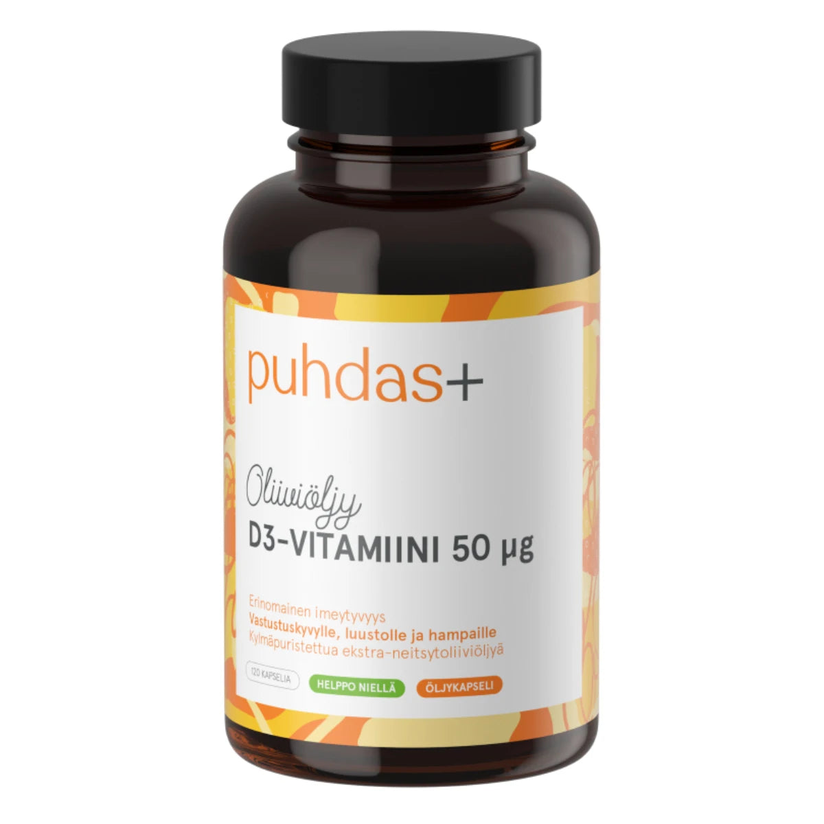  PUHDAS+ D3-vitamiini 50 µg oliiviöljykapseli 120 kpl