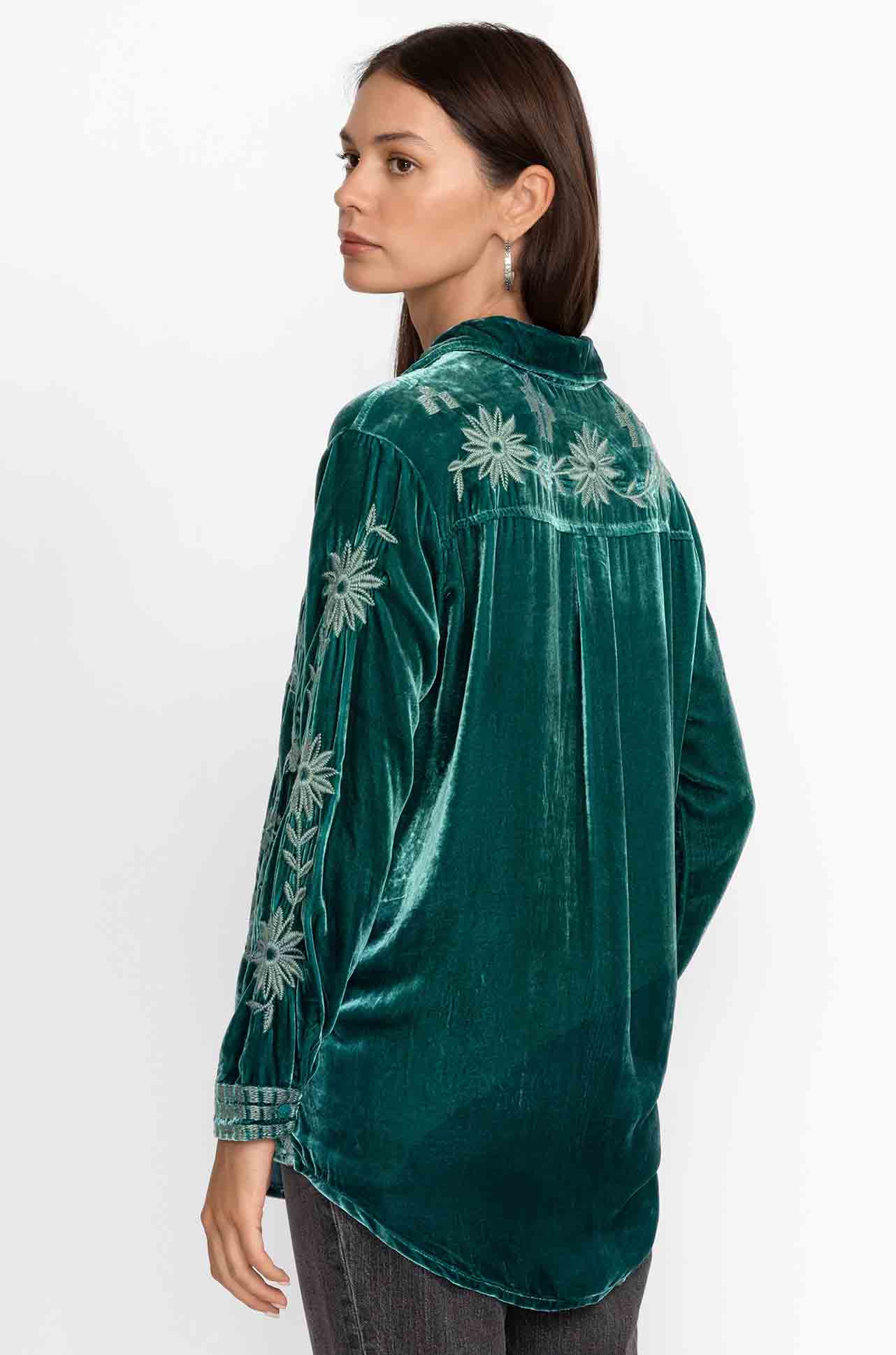 Johnny Was - Georgina Velvet Oversized Shirt in Deep Teal