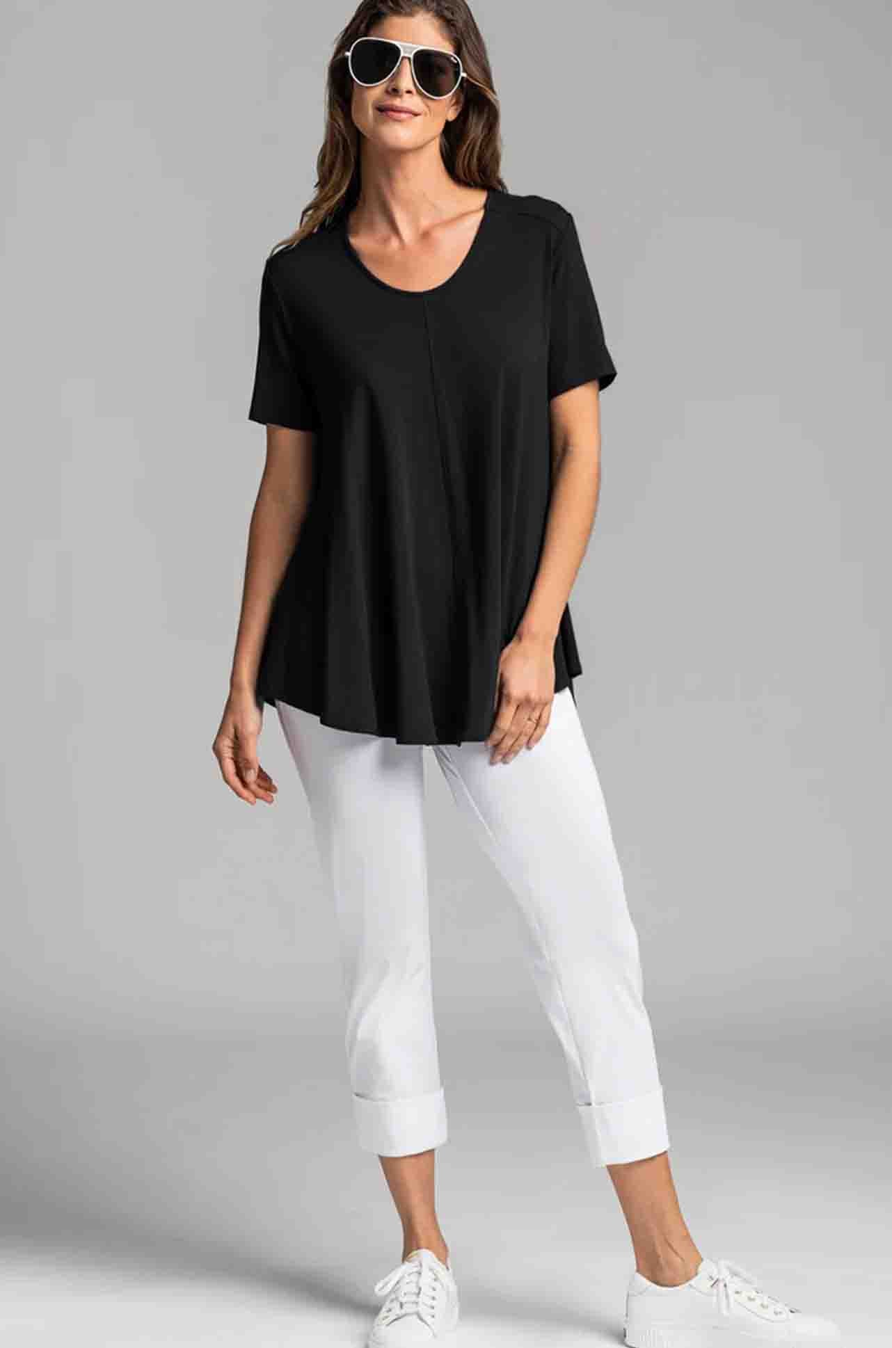 Paula Ryan - Scoop Neck SS Swing Tunic in Black