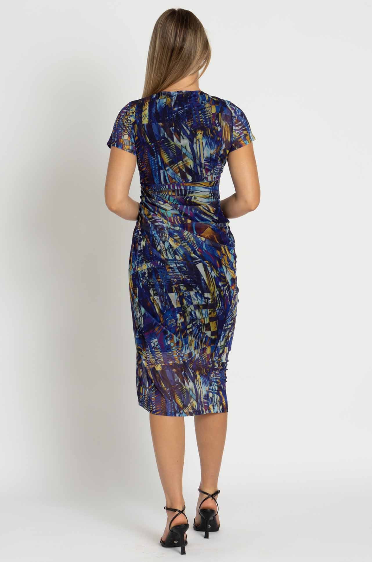 Paula Ryan - Side Gather Crossover Dress in Mosaic