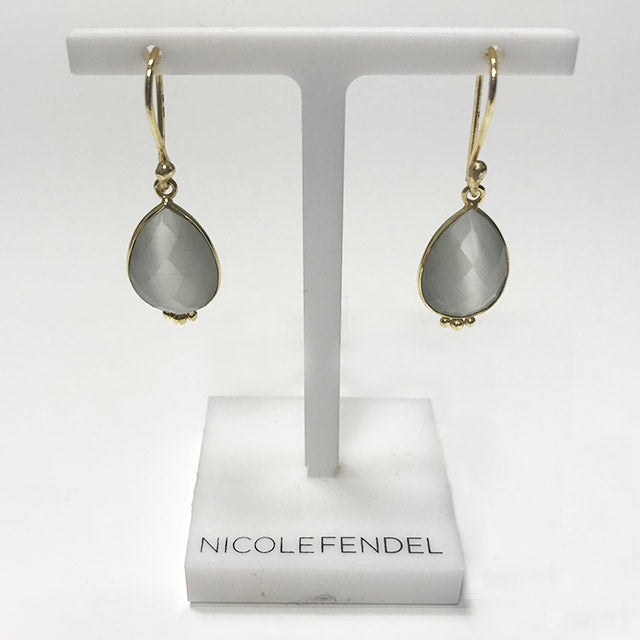 Nicole Fendel - Ada Drop Earring in Grey Green Chalcedony