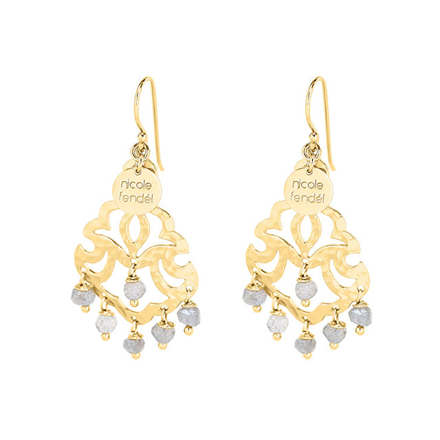 Nicole Fendel - Alissa Earrings in Gold & Grey Moonstone