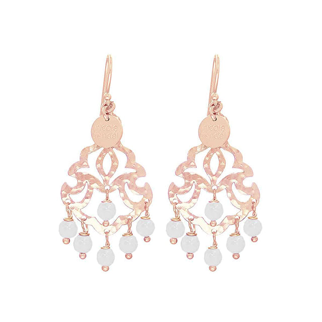 Nicole Fendel - Alissa Mini Beaded Earrings in Rose Gold & White