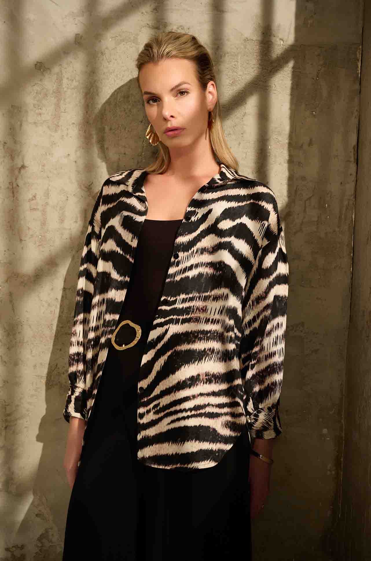 Joseph Ribkoff - Animal Print Linen Collared Blouse