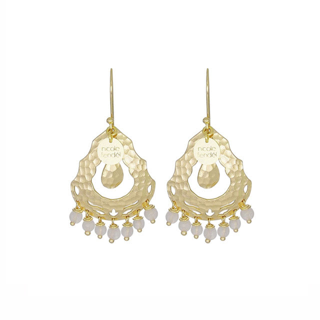 Nicole Fendel Jewellery - Arabella Small Beaded Earring in Soft Gold Milky Agate