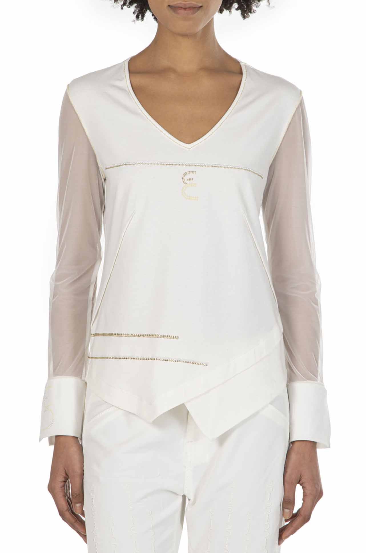 Elisa Cavaletti - Cuff Mesh Sleeve Shirt in Off White