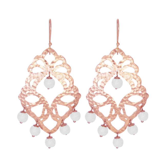 Nicole Fendel - Elektra Statement Earrings in Rose Gold & White