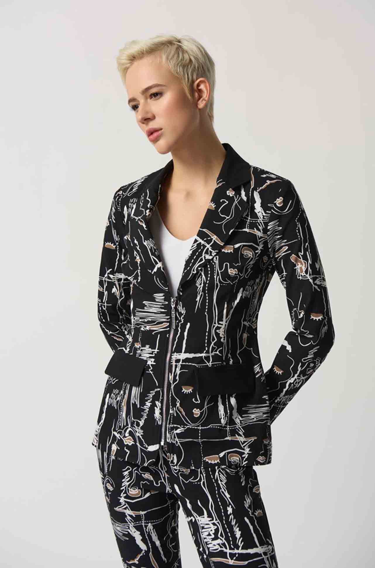 Joseph Ribkoff - Fitted Patterned Zipper Blazer