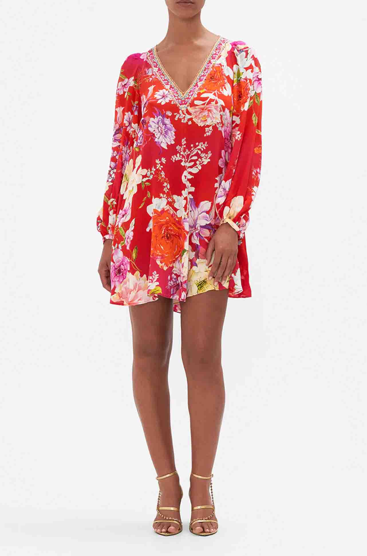 Camilla - Kiss + Tell V-Neck Blouson Sleeve Dress