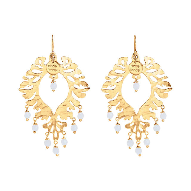 Nicole Fendel - Moroccan Leaf Earrings in Gold & Moonstone