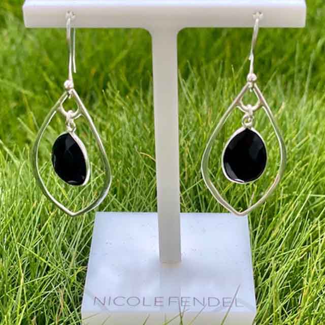 Nicole Fendel - Selene Teardrop Stone Earring in Onyx & Silver