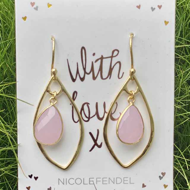 Nicole Fendel - Selene Teardrop Stone Earring in Rose Quartz & Gold