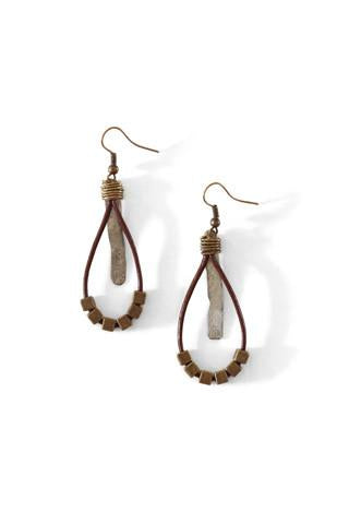 Mulberry Mongoose - Leather Hammered Snare Earrings