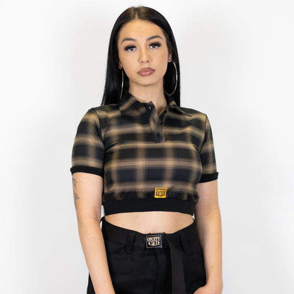 Wholesale Women Brown Check Crop Shirt – Tradyl