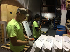 We inspect, assess, repair and prepare a variety of reclaimed materials before you buy them, like these Lithonia Avante 2x4 recessed lights. 