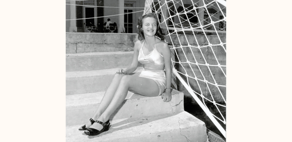 Image of A woman is posing in typical 1960s bullet bra, Sweden