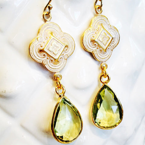 Lemon Topaz Clover Drop earrings by Teramasu