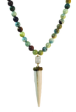 WHITE HORN TUSK MOONSTONE AND AMAZONITE LONG NECKLACE