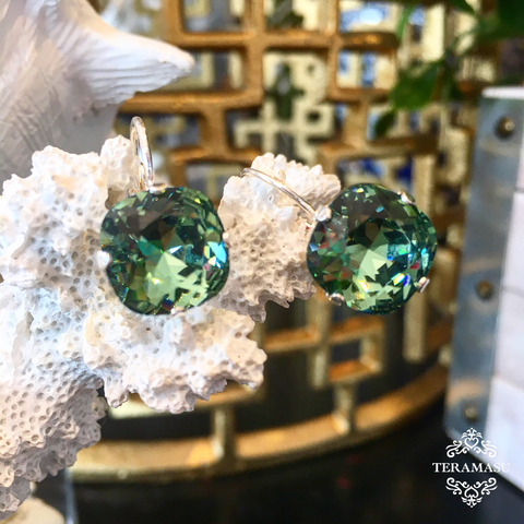 Teramasu 12mm Green Swarovski Crystal on Silver Leverback Drop Earrings