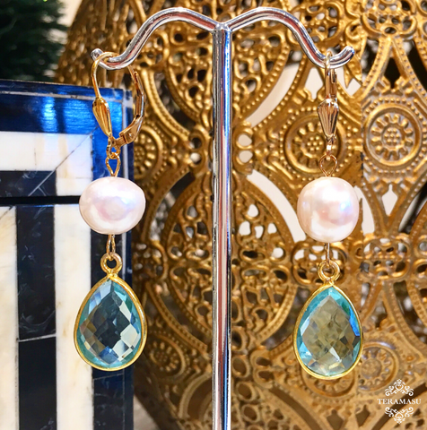 Teramasu Blue Topaz and Freshwater Pearl Drop Earrings