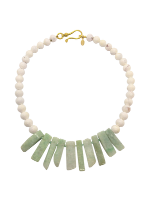 Gorgeous, Handmade Designer Teramasu Burmese Jade and White Agate Necklace