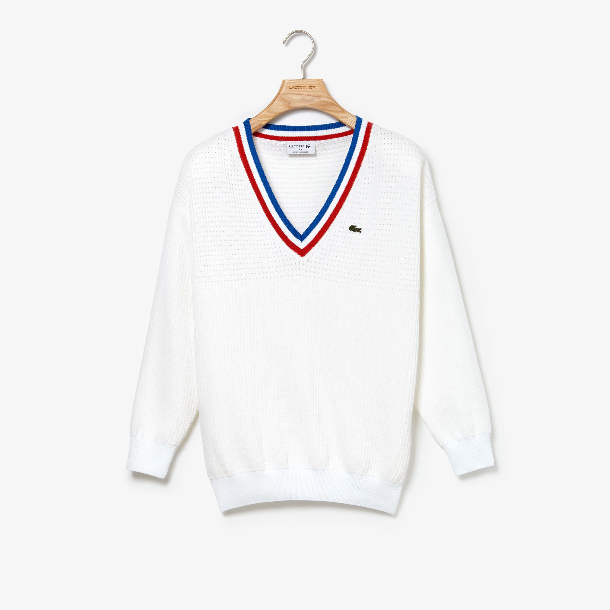 red white and blue lacoste sweater